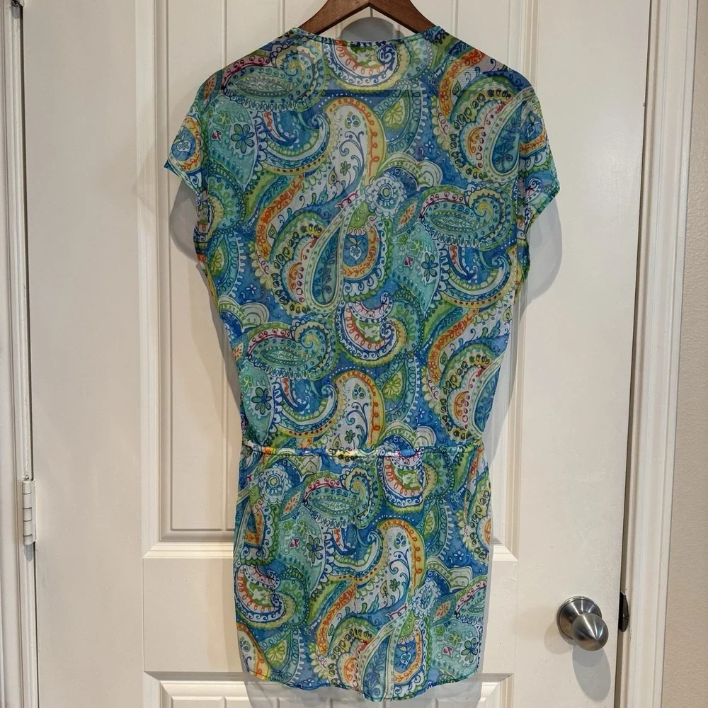 Lauren Ralph Lauren‎ Paisley Swim Cover Up Dress Blue Green Cinch Waist Resort S